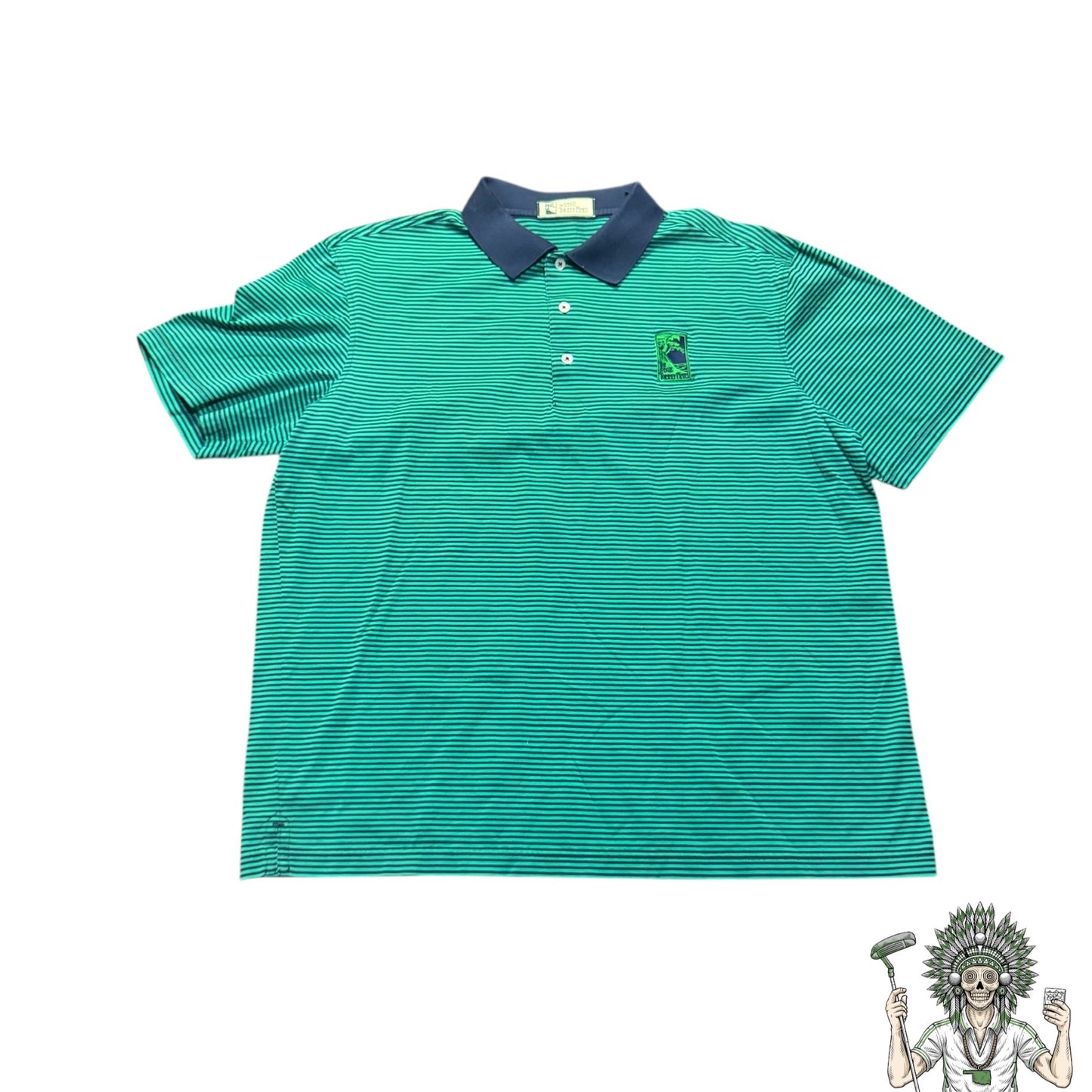 Vintage The Lodge Torrey Pines Polo Shirt Green/Navy Stripe, Size L
